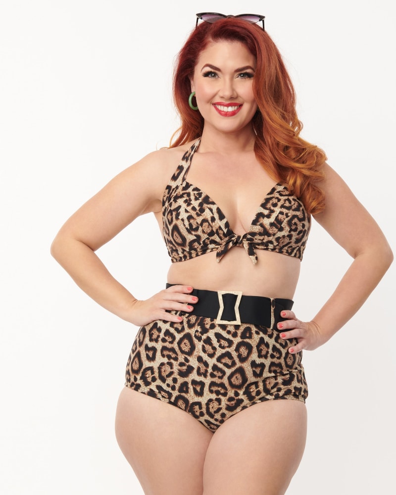 Leopard print high waisted swimsuit best sale